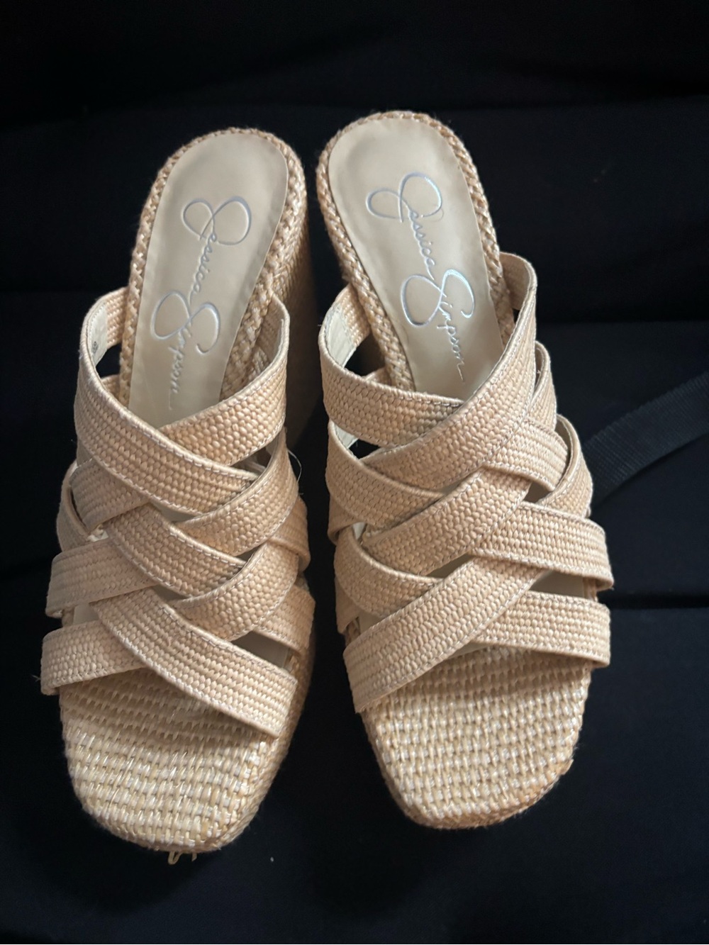 Jessica Simpson Tan Braided Wedge Slide Sandals